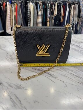 Louis Vuitton Black Epi Leather Shoulder Bag with Gold Chain & LV Logo